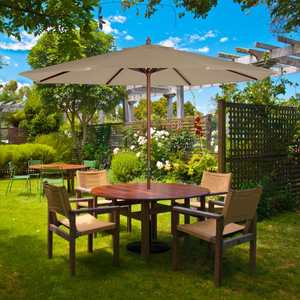 현대식 접이식 자외선 차단 레스토랑 나무 프레임 정원 우산 야외 핸드 크랭크 호텔 원형 파라솔 나무 차양 우산 - Product Image 1