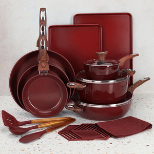 Batterie de cuisine en aluminium forgé avec revêtement antiadhésif en céramique, poignée en bakélite, comprenant poêle, casserole et faitout – Offre Spéciale - Product Image 1