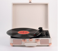 Tourne-disque portable avec haut-parleurs intégrés et organiseur en cuir pour disques vinyles