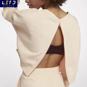 Delle donne Activewear Anti Shrink Custom Design A Manica Lunga Tinta Unita Top <span class=keywords><strong>Crop</strong></span> Ritagliata <span class=keywords><strong>Felpa</strong></span> Posteriore Della Chiusura Lampo <span class=keywords><strong>Con</strong></span> Cappuccio - Product Image 1