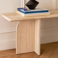 Table console de salon moderne et luxueuse en pierre de travertin naturel avec plateau en marbre, meubles pour la maison JZ Stone