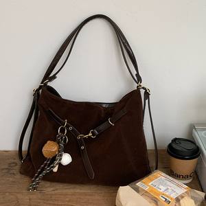 Suede <b>Backpack</b> <b>Large</b> Capacity Casual Shoulder Bag Crossbody Tote Double Shoulder Bag Everyday Outfits Lightweight Fall 2025 - Product Image 2