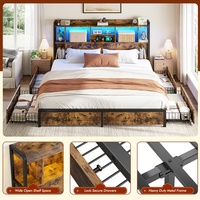 Cadre de lit en bois massif avec tête de lit haute, 4 ou 6 tiroirs, en fer forgé, robuste et épaissi, pour chambre à coucher, 1,5m, 1,8m, 2m