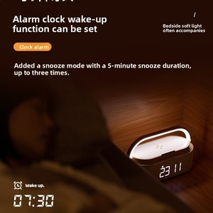 Haut-parleur multifonction 6-en-1 avec chargeur sans fil, réveil de chevet, support de téléphone, <span class=keywords><strong>radio</strong></span> et veilleuse - Product Image 4