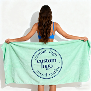 Serviette de plage personnalisée en velours 100% coton, rayée, grande, colorée, de haute qualité, fil teint, luxe estival, avec logo - Product Image 1