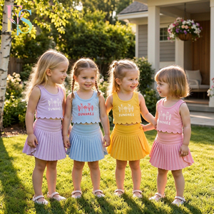 Completo da tennis <span class=keywords><strong>sportivo</strong></span> per bambine con stampa cartoon, top senza maniche con bordo smerlato e gonna a pieghe - <span class=keywords><strong>Abbigliamento</strong></span> <span class=keywords><strong>sportivo</strong></span> per bambine (Magazzino USA) - Product Image 1