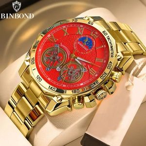 Reloj de Pulsera Binbond 4833 B4833 Dorado, Casual, de Acero Inoxidable, con Manecillas Luminosas, Resistente al Agua, de Lujo para Hombre - Product Image 1