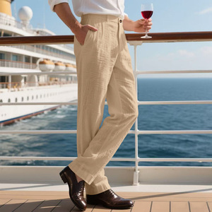 Pantaloni Lunghi Casual da Uomo Neri in Misto Cotone e <span class=keywords><strong>Lino</strong></span> Traspiranti a Gamba Dritta per l'Estate e la Spiaggia - Collezione 2026 - Product Image 2