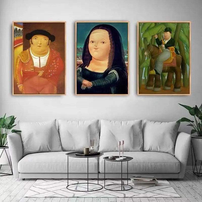 Botero Lukisan Minyak Kanvas Mona Lisa, Buatan Tangan Gemuk untuk Dekorasi Rumah Kantor Lobi Hotel