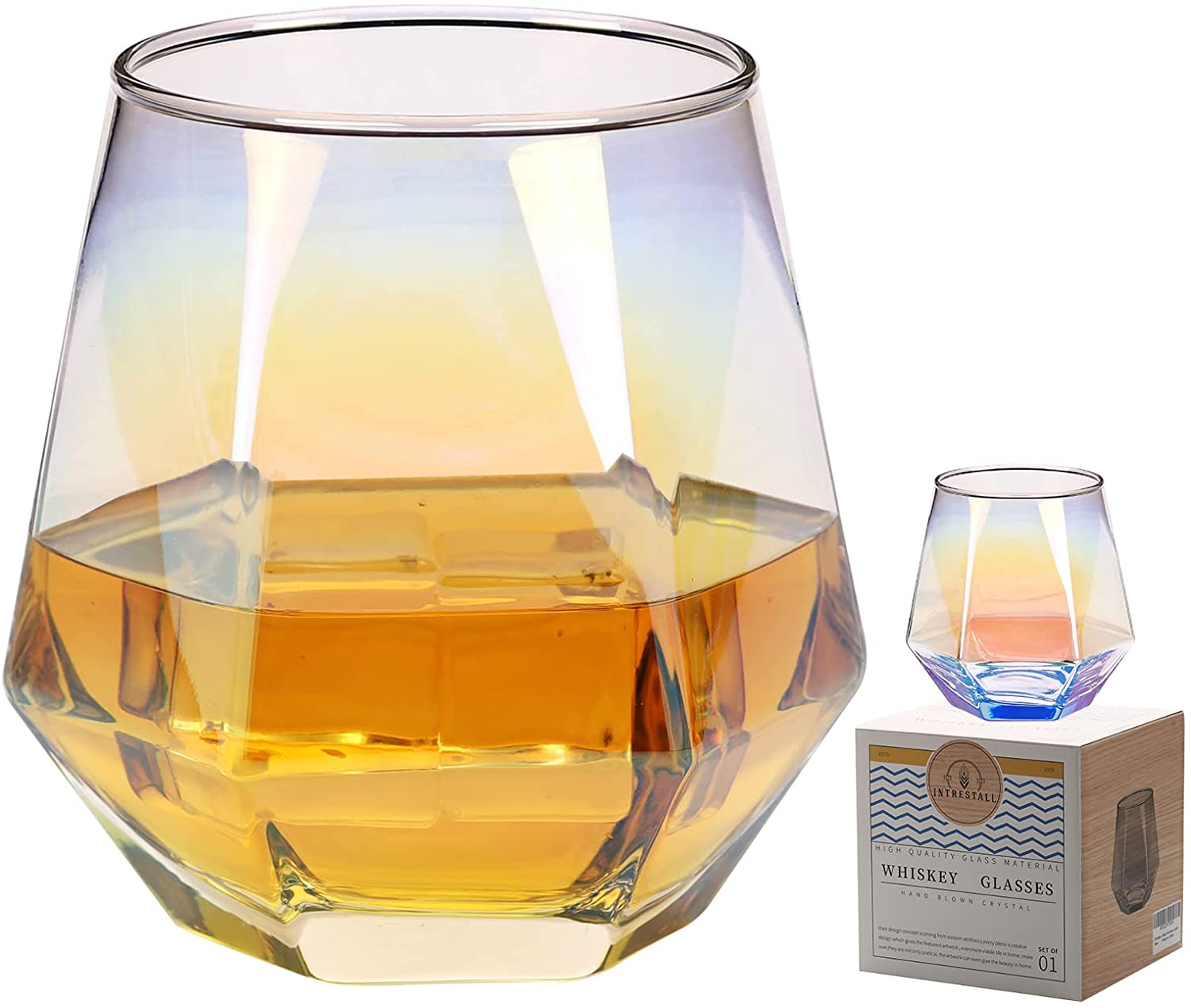 Diamond Stemless Wine Glass 11 Oz Old Fashioned Glasses Wine Glass for Cocktail Whiskey