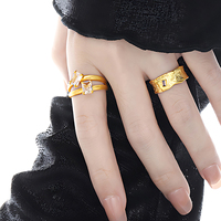 Bague de luxe en or 18 carats à deux pierres pour femmes, réglable, en argent sterling 925, double couche de zircon, bijoux fins personnalisés, vente en gros
