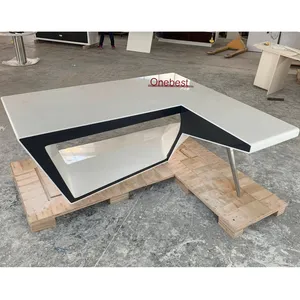 Top Quality Dark Grey Corian Solid Surface Stone Office Decoration for Desk L Shape Executive Office Table