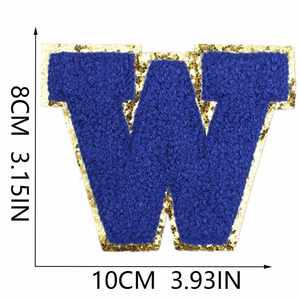 Parche Termoadhesivo de Tela No Tejida Bordado en Chenilla, 8cm, Azul Zafiro, Bordado Tipo Toalla, Letra Inglesa, Bordado Computarizado - Product Image 2