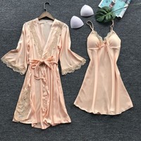 Ensemble de pyjama deux pièces grande taille le plus vendu pour la maison, avec chemise de nuit sexy