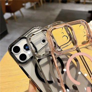 Funda de teléfono antichoque de TPU y PC transparente chapada para iPhone 17 Pro, 16, 15, 14; Funda para iPhone 17 Pro Max antiamarilleo con parte inferior abierta - Product Image 4