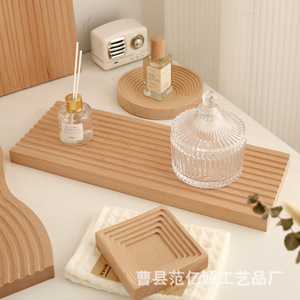 Bandeja de madera irregular con diseño de rayas, bandeja decorativa para café, té, bocadillos, uso en hoteles - Product Image 3