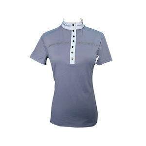 Camisa de montar de punto de verano más Popular para decoraciones con logotipo de diamante ecuestre Botón de diseño de retazos Transpirable OEM/ODM - Product Image 5