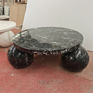 Newstar Arabescato Corchia Mesa de centro redonda de mármol Base de 3 bolas Soho House Rome Stone Mesa de centro de bola baja moderna redonda - Product Image 2