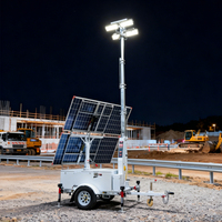 Torre de Iluminación Solar Móvil, Iluminación LED Comercial, 4*100W, IP65, Blanca, Mástil Telescópico de 7m/9m, Emergencia, Seguridad, Temporizador, Atenuación, 360°
