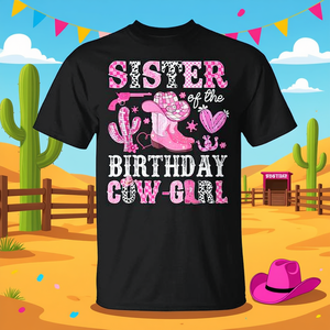 T-shirt rose Sister Of The Birthday Cowgirl Rodeo, design western pour filles, à porter pour les fêtes - Product Image 3