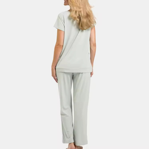 Organic Cotton Women's Pyjamas Long Sleeve <strong>Sleep</strong> <strong>Tee</strong> &amp; Pant Pajama Set Custom Jersey Women Homewear Sets Womens Clothes - Product Image 2