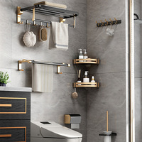 Ensemble d'accessoires de quincaillerie pour étagère de rangement pliante en aluminium noir et or, porte-serviettes, étagère de salle de bain en acier inoxydable
