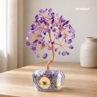 Arbre à Monnaie en Cristal Naturel Fait Main DIY, Feng Shui, Pièces d'Or Porte-Bonheur, Base en Verre, Bonsaï en Pierres Précieuses pour Décoration Maison et Bureau