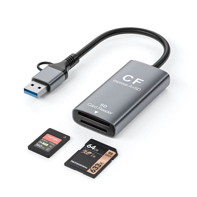 2 in 1 USB 3.0 Type C 10Gbps Card Reader with Cable Compatible with CFexpress Type A/ CFexpress Type B & SD Memory Cards