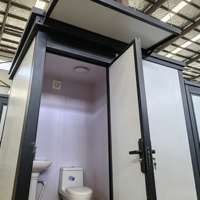 WC mobile conteneurisé sur mesure OEM, type boîte, avec porte coulissante en forme d'éventail, écologique, portable, pour extérieur, avec lavabo intégré