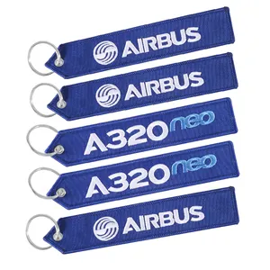 Flug gesellschaften in hellblauen Farben Schlüssel bund Telefon bänder Doppelseitige Stickerei A320 Aviation Key Ring Chain