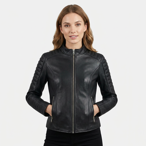 Unisex Black Genuine Leather <b>Winter</b> Woolen Bomber Jacket Breathable Mandarin Collar Waterproof Windproof Slim Fit Zip Vintage - Product Image 1