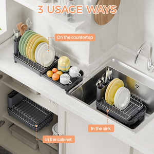 WIREKING, estante de secado de platos extensible de 18,74-12,12 pulgadas, diseño pequeño de acero inoxidable, organizador de cocina, escurridor de platos, estante - Product Image 2