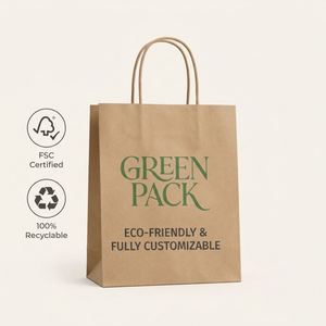 Bolsa de Papel Kraft Promocional al por Mayor, Reutilizable, con Impresión Personalizada, Negra, Marrón, Blanca, para Comida para Llevar de Restaurantes, con Asa - Product Image 1