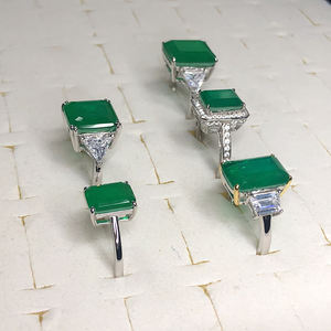 女性925スターリングシルバー結婚指輪セットジュエリーレディーススクエアグリーンエメラルドストーンエンゲージリング - Product Image 3