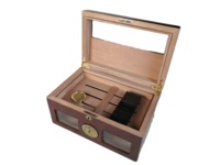 Boîte à cigares en bois de cèdre espagnol en gros d'usine, personnalisable OEM/ODM, avec couvercle en verre, hygromètre et humidificateur, verrouillable