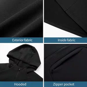 OEM Vêtements <span class=keywords><strong>de</strong></span> sport <span class=keywords><strong>de</strong></span> marque personnalisables pour hommes Pull à capuche au design solide Veste à fermeture éclair et séchage rapide en tissu tissé coupe-vent avec poches sur le support - Product Image 4