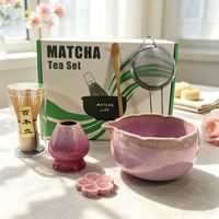 Bol à matcha en céramique rose brossée, cuit au four, de style japonais, avec accessoires variés, coffret cadeau élégant, Dehuaperfect Tea
