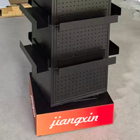 Présentoir de sol métallique à 4 faces avec panneau perforé et étagères rotatives pour magasin de détail, vente en gros