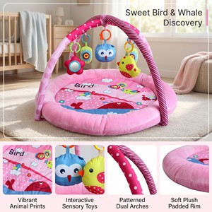 Tapis d'éveil 8-en-1 rose fantaisie avec jouets suspendus en forme d'oiseaux et bordure de sécurité en velours doux - Product Image 4