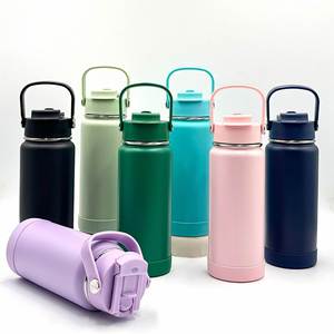 Custom Logo 1L Stainless Steel Insulated Vacuum Flask 32oz Powder Coated Sports Camping Water Bottles 2-in-1 Straw and Spout Lid - Product Image 2
