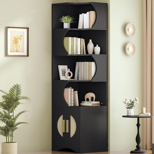 Librería Esquinera Moderna <span class=keywords><strong>de</strong></span> Madera WenFeng, Fabricación ODM/OEM, 70.9 Pulgadas <span class=keywords><strong>de</strong></span> Alto, Ajustable, con 4 Estantes, Fácil Instalación, para Hogar u Oficina - Product Image 1