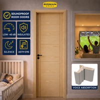 Porte intérieure classique insonorisée en chêne massif pré-montée, style britannique moderne, avec panneau de réduction du bruit, pour chambre à coucher