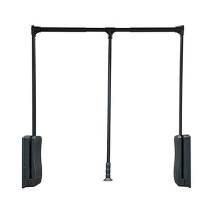 Support de penderie hydraulique à fermeture douce, tringle de penderie relevable en alliage d'aluminium noir, système d'organisation de rangement - Product Image 1
