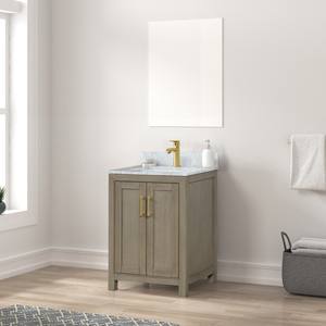 Meuble-lavabo de salle de bain en chêne gris, style transitionnel, en bois massif et contreplaqué, avec vasque en céramique, résistant à l'eau, fabriqué au Vietnam - Product Image 2