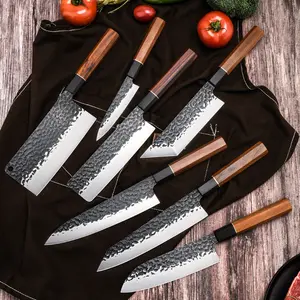 High classic Japanese style chef handmade Santoku knives hammer kitchen knives for cuisine meat with sandalwood handle