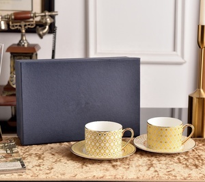 Colorful Star Pattern Russian Royal Bone Porcelain Eco-Friendly Modern Luxury Two <b>Cup</b> Plate <b>Set</b> with Gift Box - Product Image 5