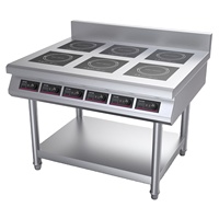 Kompor Induksi Listrik Restoran Komersial dengan 6 Tungku Baja Tahan Karat 21000W Daya Dapat Diatur
