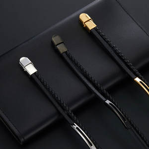 Custom Non Tarnish <b>Men</b> Bracelet Luxury 14k 18k Gold Plated 316l Stainless Steel Multi-layer Leather Braided Bracelet for <b>Men</b> - Product Image 3