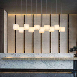 Luxury Modern Marble Alabaster Pendant Light LED Linear Chandelier Natural Stone Cube <strong>Hanging</strong> Lamp <strong>for</strong> Villa Dining Table <strong>Bar</strong> - Product Image 2