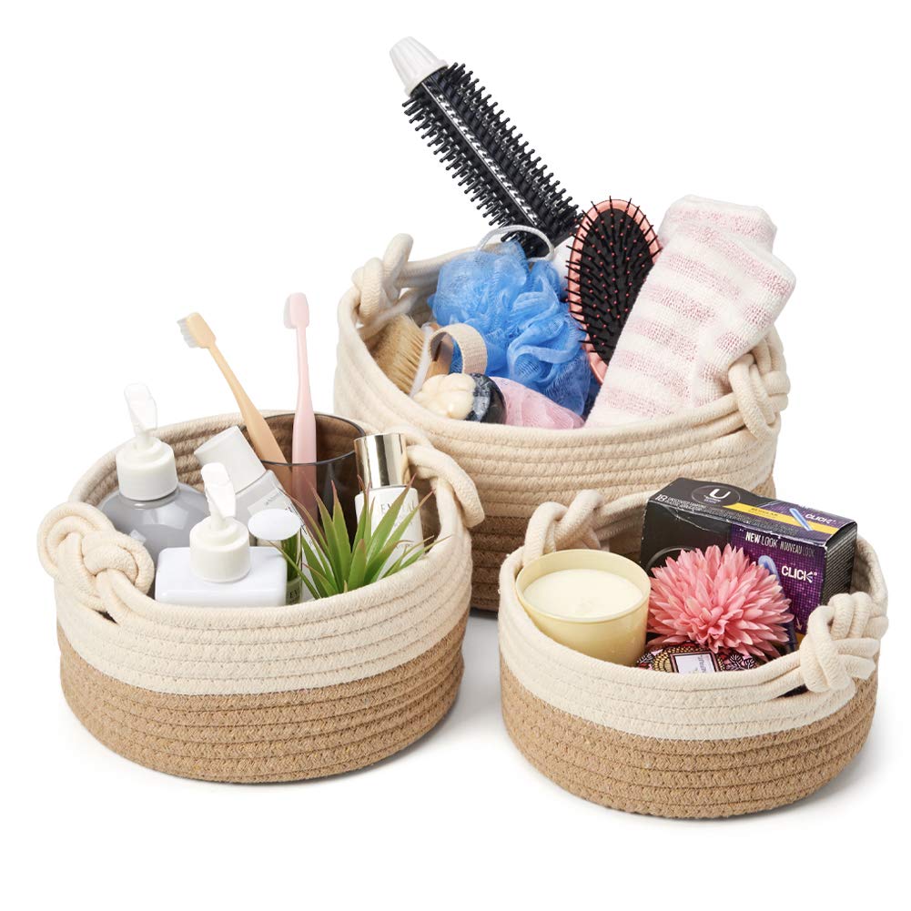 Набор из 3 круглых хлопковых веревок для детской комнаты, трикотажные маленькие корзины, тканый органайзер для хранения, корзины для детей, детские шкафы